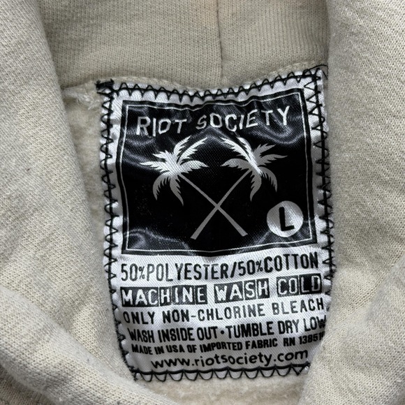 Riot Society Hoodie Mens Large Beige Fleece Sweatshirt Grim Reaper Skull Graphic - Picture 6 of 9